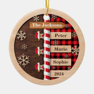 Rustic Reindeer Plaid Family Christmas  Ceramic Ornament