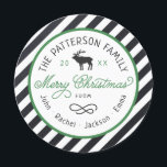 Rustic Reindeer Round Christmas Photo Card<br><div class="desc">Affordable custom printed holiday photo cards with simple templates for customization. This fun design features a circle die-cut shape with striped background, a reindeer graphic and modern rustic typography in green, white and charcoal gray colors. The text reads "Merry Christmas" in a trendy script font. Personalize it with your family...</div>