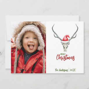 Rustic Reindeer Skull with Plaid Christmas Photo Holiday Card