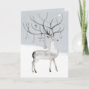 Rustic Reindeer Stag Ornaments Dressed Antlers Holiday Card