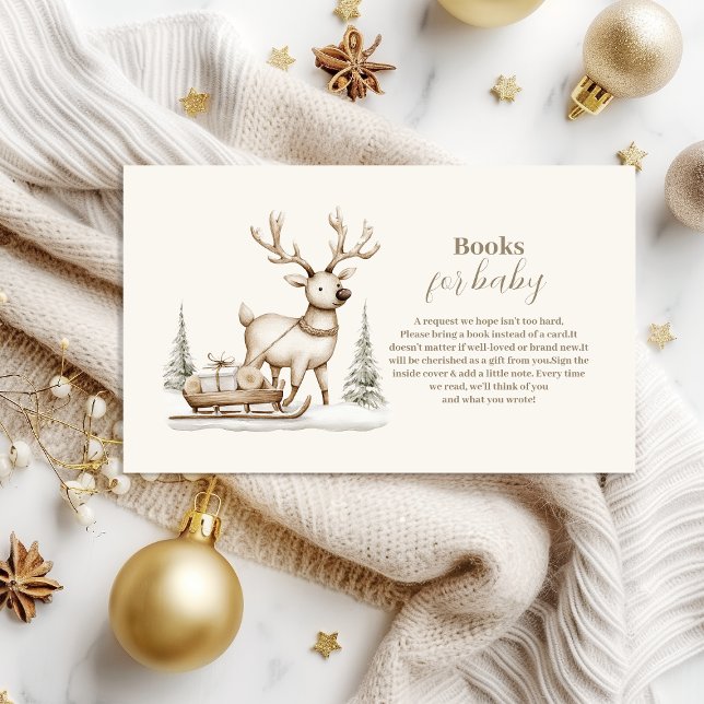 Rustic Reindeer Winter Baby Shower Books for Baby Enclosure Card (Creator Uploaded)
