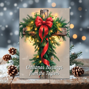 Rustic Religious Cross Christian Christmas Holiday Card