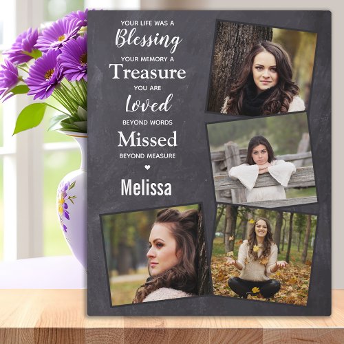 Rustic Remembrance Family Photo Collage Memorial Plaque