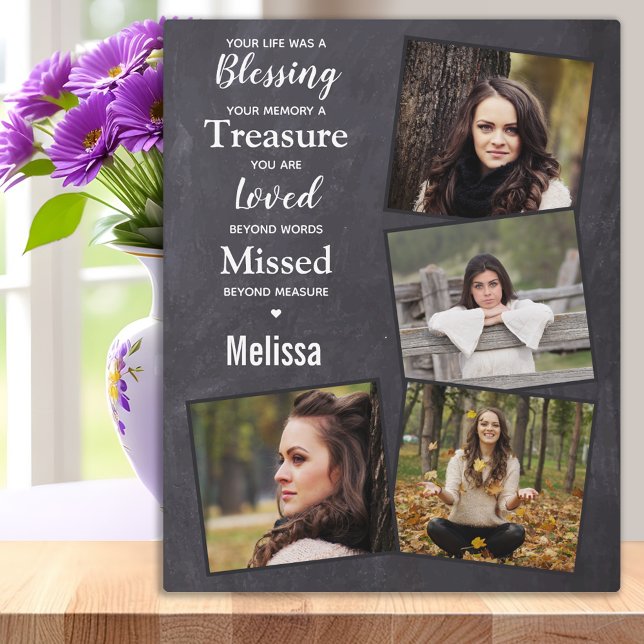 Rustic Remembrance Family Photo Collage Memorial Plaque (Creator Uploaded)