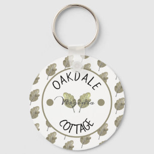 Rustic Rental Cabin Cottage Botanical Leaves Keychain