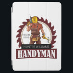 Rustic Repairman Construction Handyman Modern iPad Air Cover<br><div class="desc">Introducing the Rustic Repairman Construction Handyman Modern iPad Case, the perfect way to show off your expertise and quality of work! With its bold animated logo, featuring a handyman in overalls, a hard helmet and tool belt – plus the reassuringly professional word ‘handyman’, in sturdy serif font – and personalise...</div>