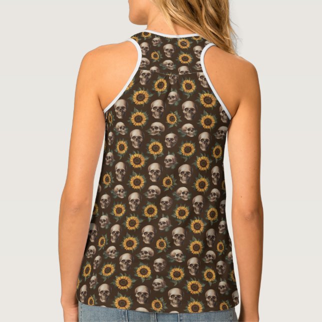 "Rustic Requiem: Skulls & Sunflowers" Tank Top (Back)