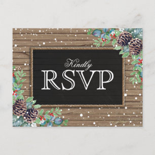 Rustic Response   Christmas Winter Wedding RSVP Invitation Postcard