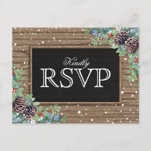 Rustic Response   Christmas Winter Wedding RSVP Invitation Postcard