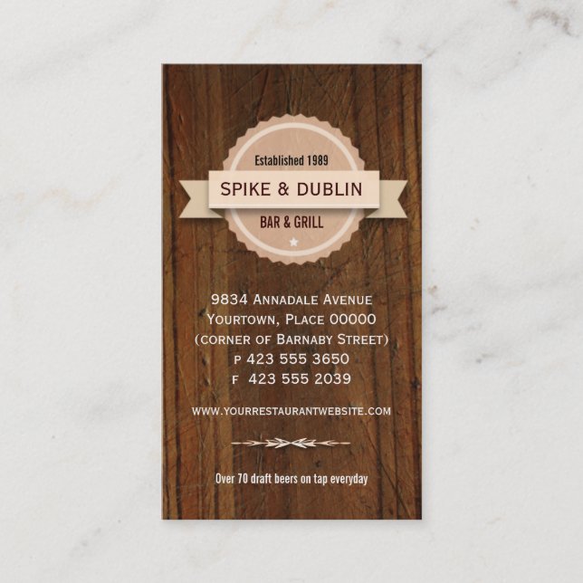 Rustic Restaurant Hospitality Business Card (Front)