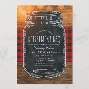 Rustic Retirement BBQ Party Chalkboard Mason Jar Invitation