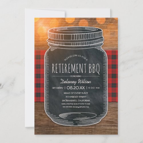 Rustic Retirement BBQ Party Chalkboard Mason Jar Invitation