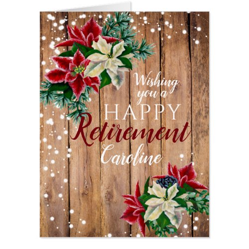 Rustic Retirement Christmas Poinsettia Large  Card