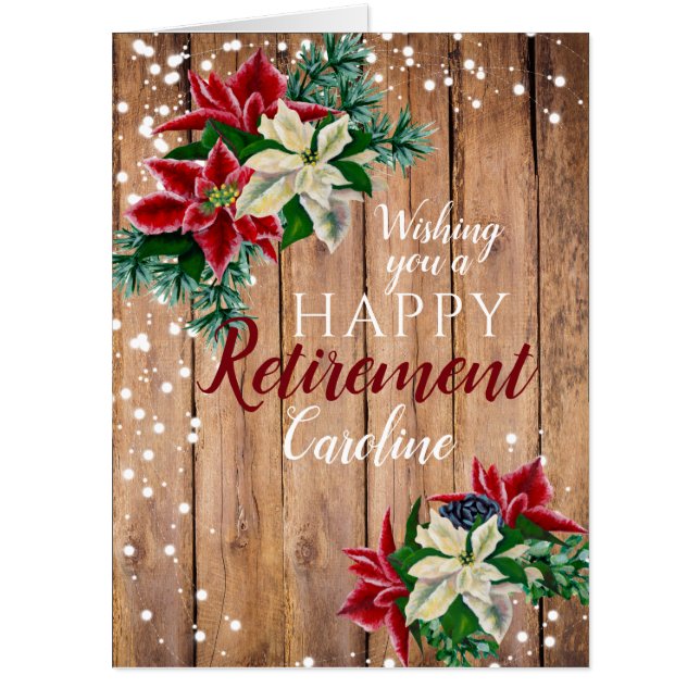 Rustic Retirement Christmas Poinsettia Large  Card (Front)