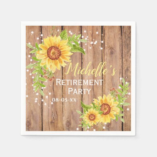 Rustic Retirement Floral Sunflower Party Napkins