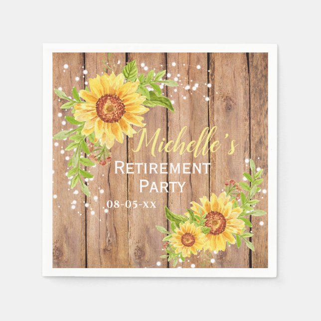 Rustic Retirement Floral Sunflower Party Napkins (Front)