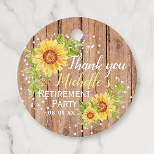 Rustic Retirement Floral Sunflower Thank You Party Favor Tags