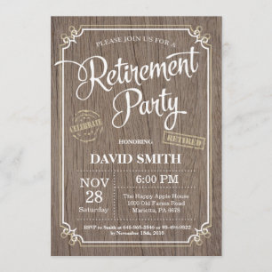 Rustic Retirement Party Invitation Card Wood