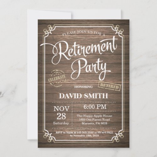 Rustic Retirement Party Invitation Card Wood