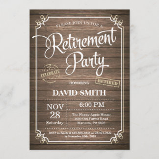 Rustic Retirement Party Invitation Card Wood