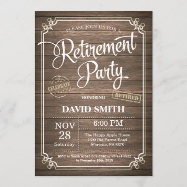 Rustic Retirement Party Invitation Card Wood