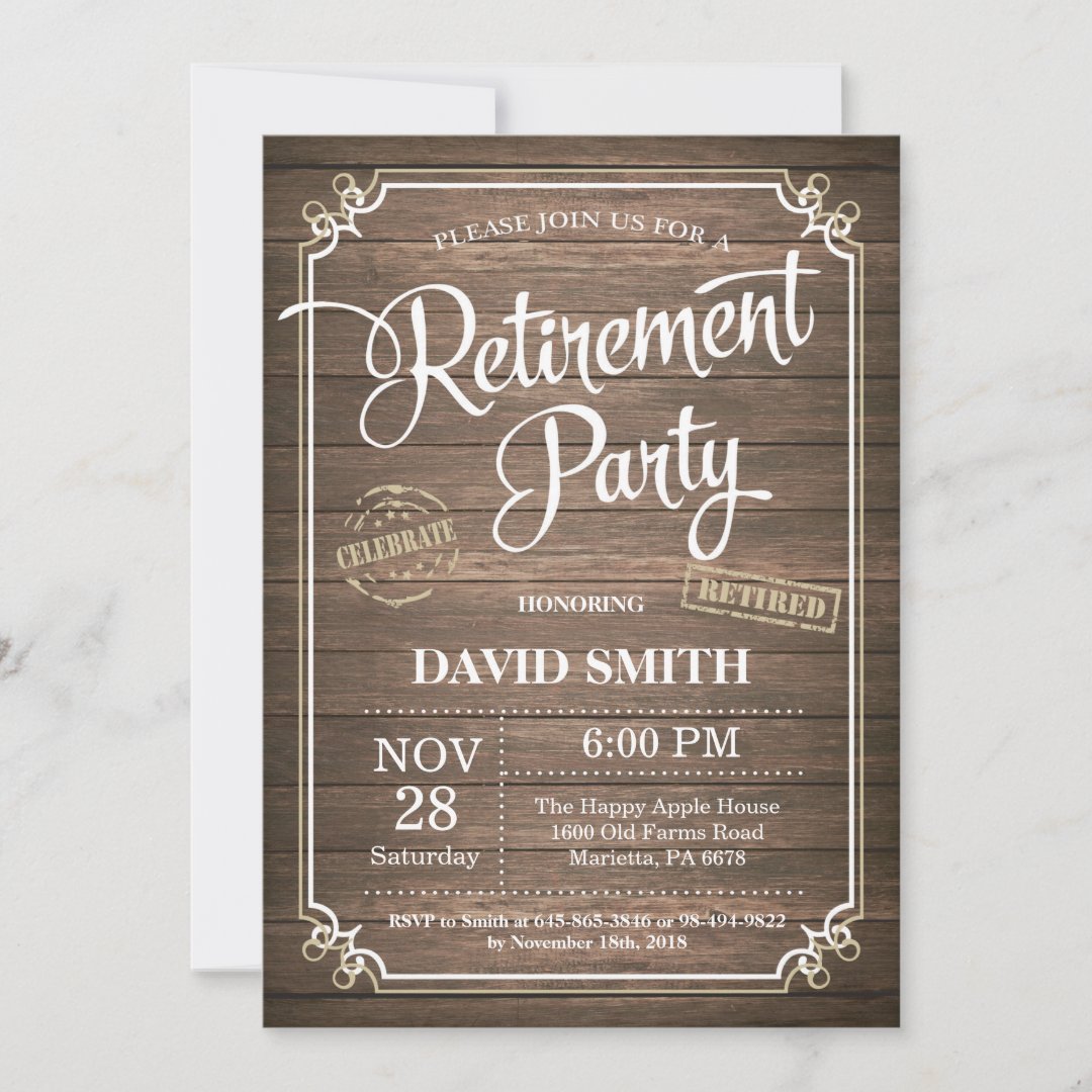 Rustic Retirement Party Invitation Card Wood | Zazzle