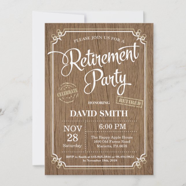 Rustic Retirement Party Invitation Card Wood (Front)