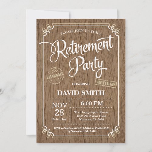 Rustic Retirement Party Invitation Card Wood