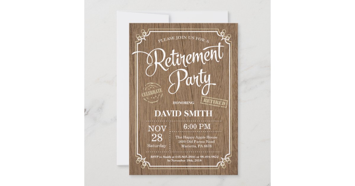 Rustic Retirement Party Invitation Card Wood | Zazzle.com