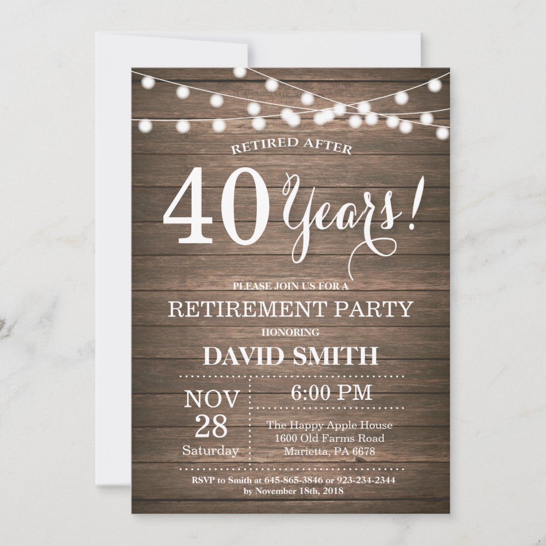 Rustic Retirement Party Invitation Card Wood | Zazzle