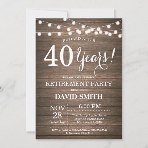 Rustic Retirement Party Invitation Card Wood