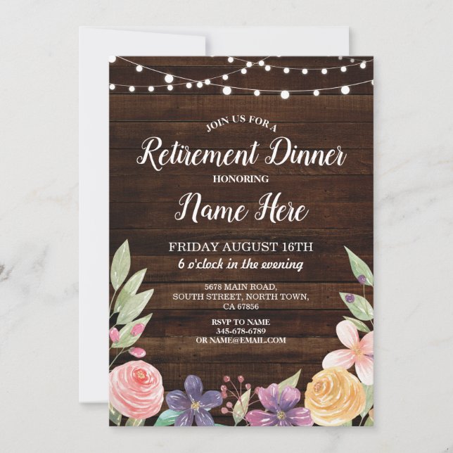 Rustic Retirement Party Retired Wood FloralInvite Invitation (Front)