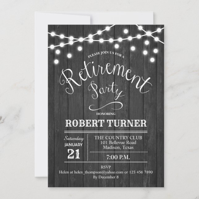 Rustic Retirement Party Wood Gray Invitation (Front)
