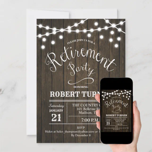 Rustic Retirement Party Wood Pattern Invitation | Zazzle