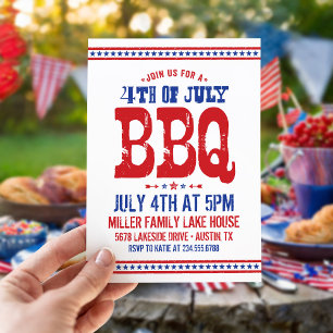 Rustic Retro 4th of July BBQ Cookout Party Invitation