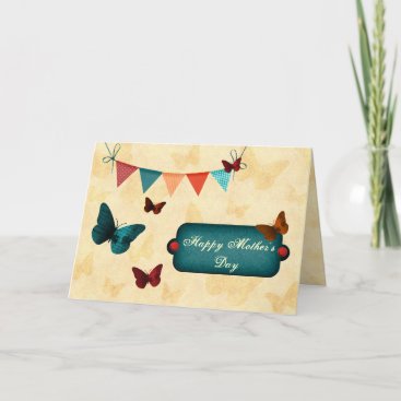 Rustic , retro banner and butterflies card