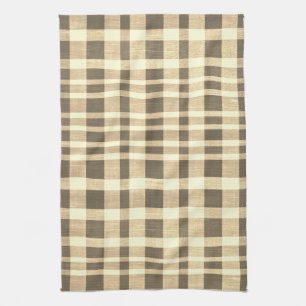 Rustic Retro Beige Brown Textured Plaid Pattern Kitchen Towel