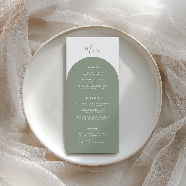 Rustic Retro Boho Sage Green Arch Wedding Dinner Menu (Creator Uploaded)