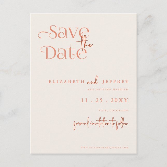 Rustic Retro Boho Terracotta Photo Save The Date Announcement Postcard (Front)