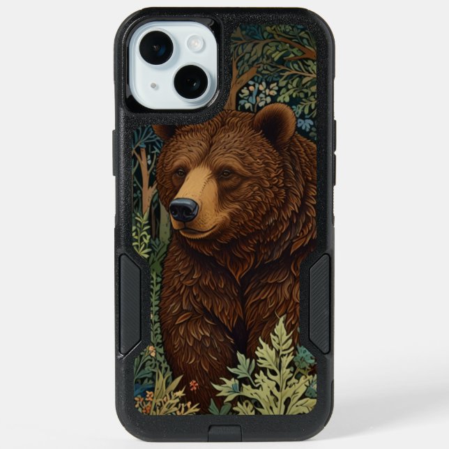 Rustic retro brown bear iPhone 15 plus case (Back)