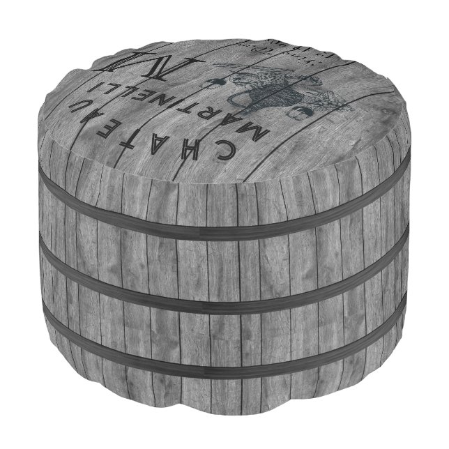 Rustic  Retro Chateau Wine Barrel Monogram  Pouf (Angled Front)