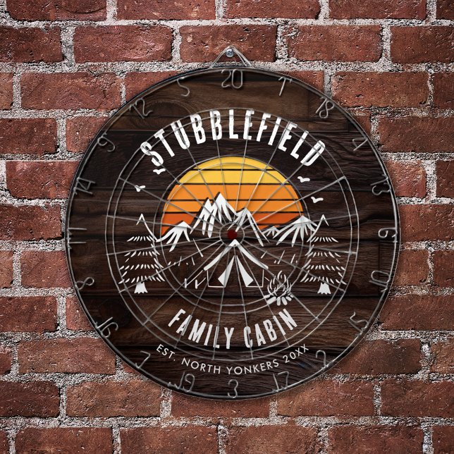 Rustic Retro Family Name Wood Look Custom Dart Board (Rustic Family Custom Games Room Wood Look Dartboard)