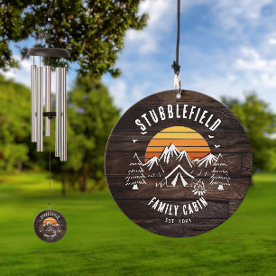 Rustic Retro Family Name Wood Look Custom Wind Chime