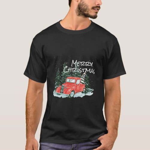 Rustic Retro Farm Car Truck Wagon Christmas Fir Tr T_Shirt