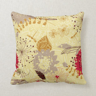 Rustic Retro Floral Pattern Beige And Red Throw Pillow