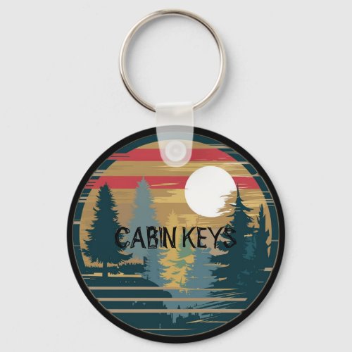 Rustic Retro Forest Trees Personalize Text Keychain