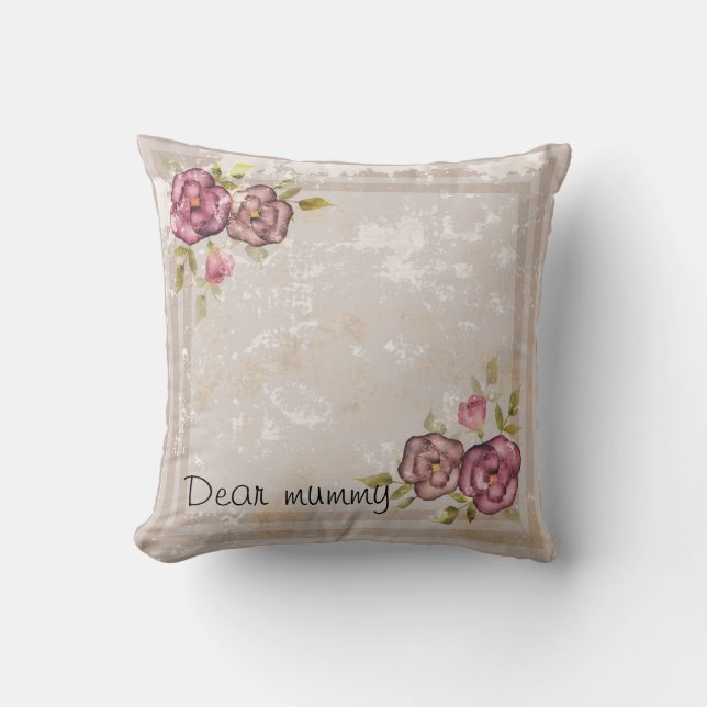Rustic retro grunge beige texture flowers roses fl throw pillow (Front)