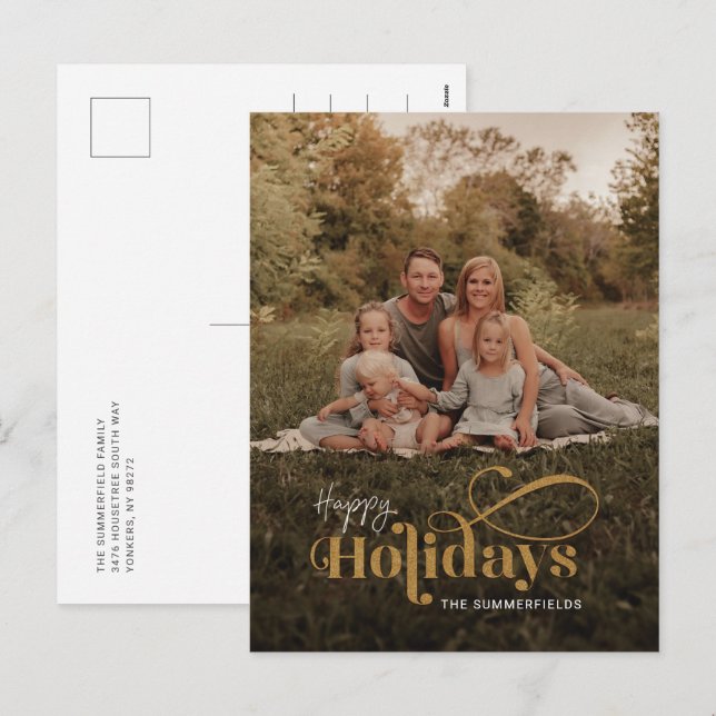 Rustic Retro Happy Holidays Calligraphy Photo Holiday Postcard (Front/Back)