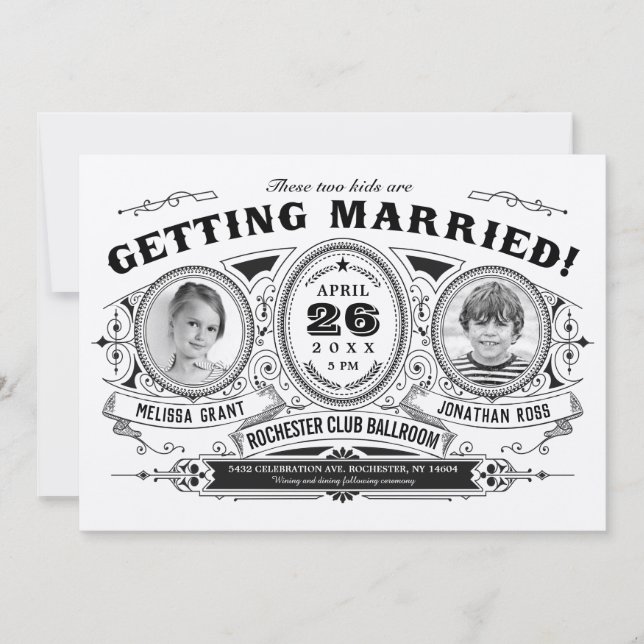 Rustic Retro Kids Photo Wedding Invitations Kraft (Front)