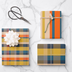 Rustic Retro Modern Plaid & Stripe Patterns Wrapping Paper Sheets